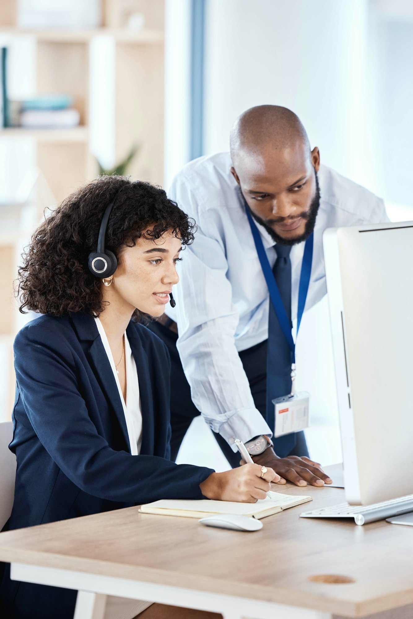 Customer support mentor, computer consulting and black people telemarketing on contact us CRM or te
